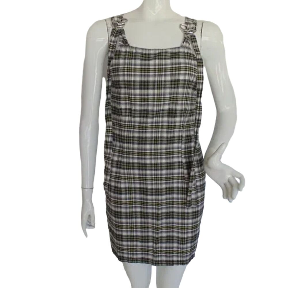 RAGGED PRIEST Jumper Dress, M, Plaid, Adjustable straps, Side zip, Multicolor